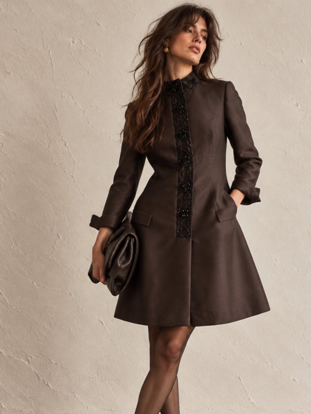 Rare 60s Vintage Julius Garfinckel & Co. Brown Dress with Black Beading